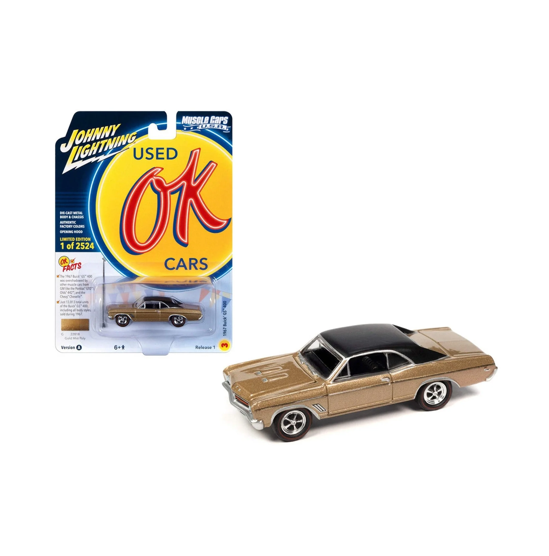 Johnny Lightning - 1967 Buick GS 400 Gold Mist Poly "Used OK Cars" - Scala 1/64