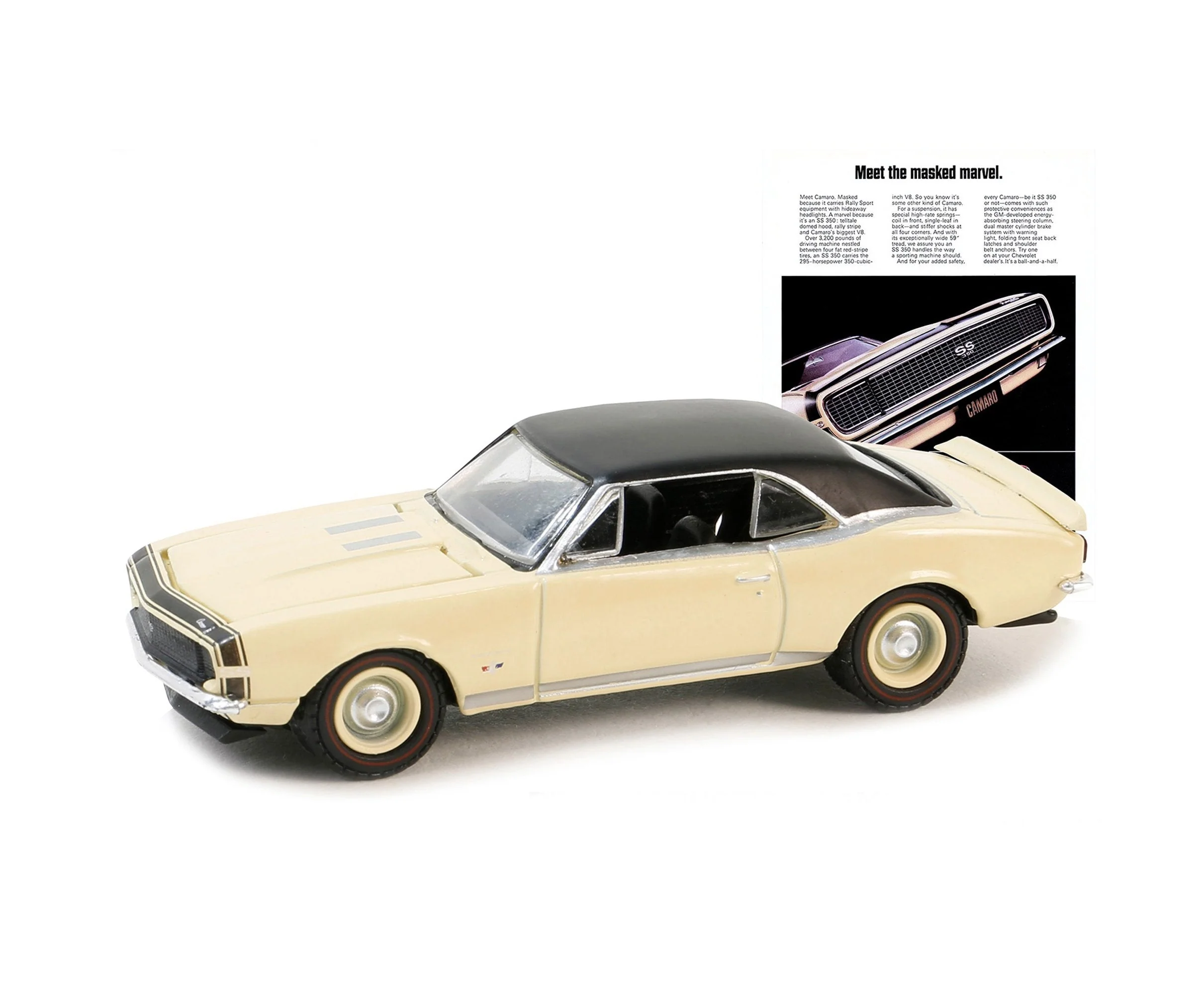 Greenlight - 1967 Chevrolet Camaro SS/RS Cream with Black Vinyl Top Vintage AD Cars - Scala 1/64 - Image 2