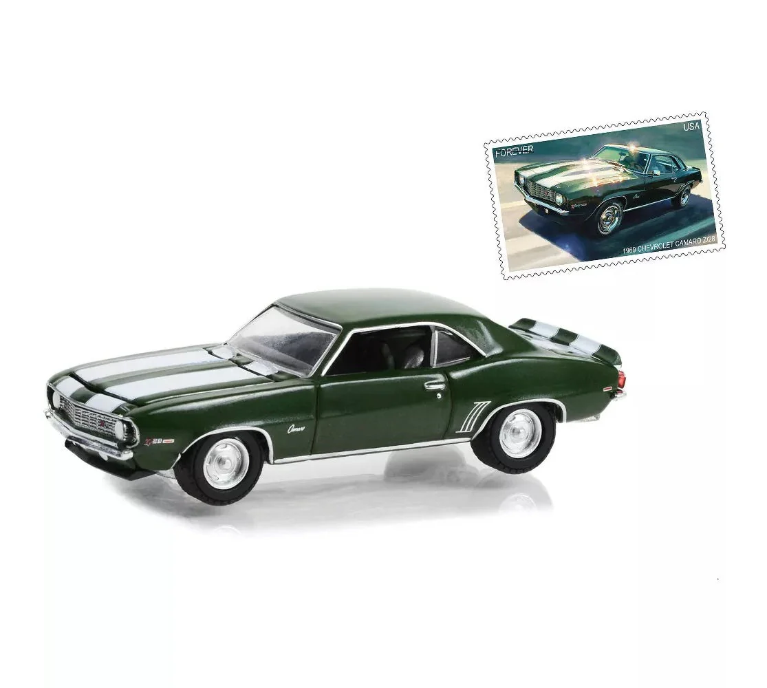 Greenlight - 1969 Chevrolet Camaro Z/28 Green Metallic w/White Stripes USPS Hobby Exclusive - Scala 1/64 - Image 2