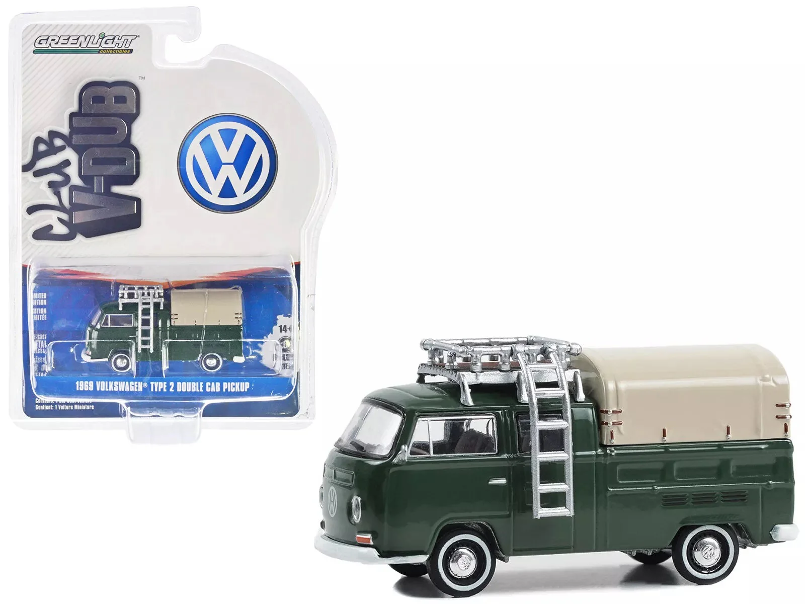 Greenlight - 1969 Volkswagen Type 2 Double Cab Pickup Green - Club V-Dub - Scala 1/64
