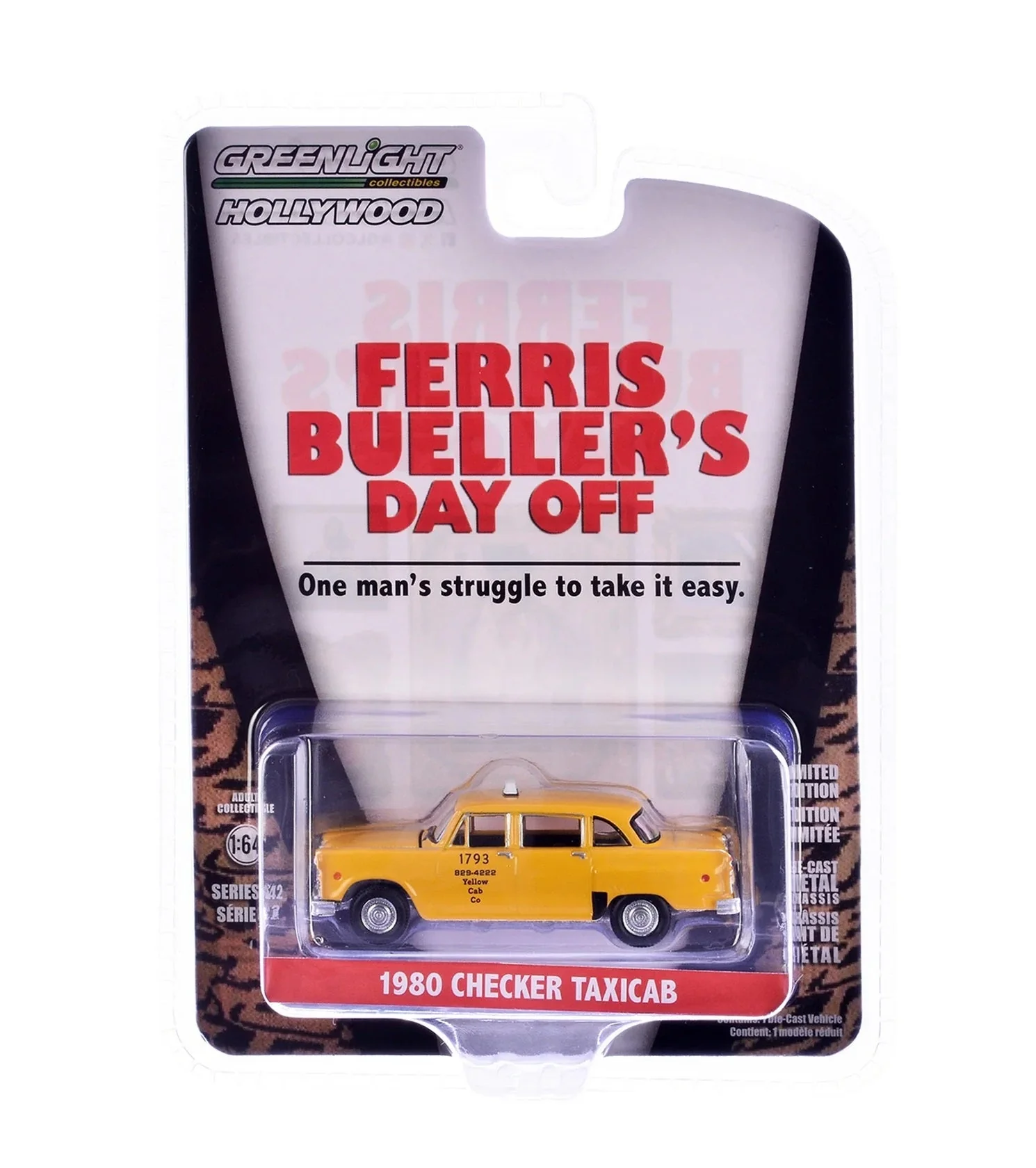 Greenlight - 1980 Checker Taxicab "Yellow Cab Co. #1793" Yellow "Ferris Bueller's Day Off" (1986) Movie - Hollywood Series - Scala 1/64