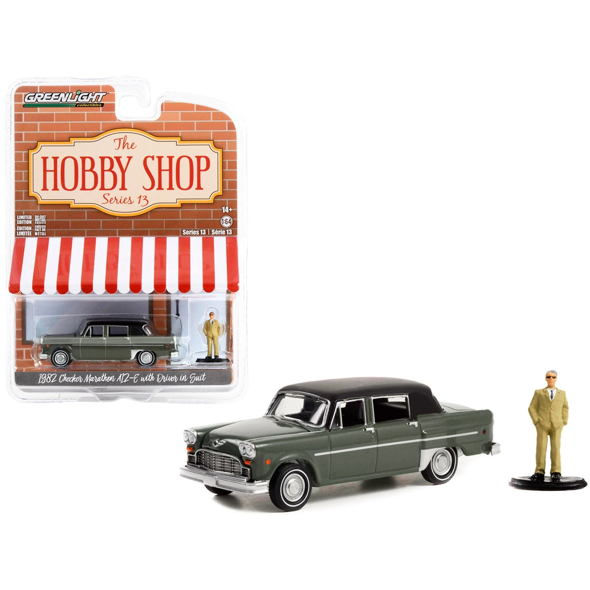 Greenlight - 1982 Checker Marathon A12-E Gray with Driver in Suit Figure - The Hobby Shop Series - Scala 1/64 - Image 2