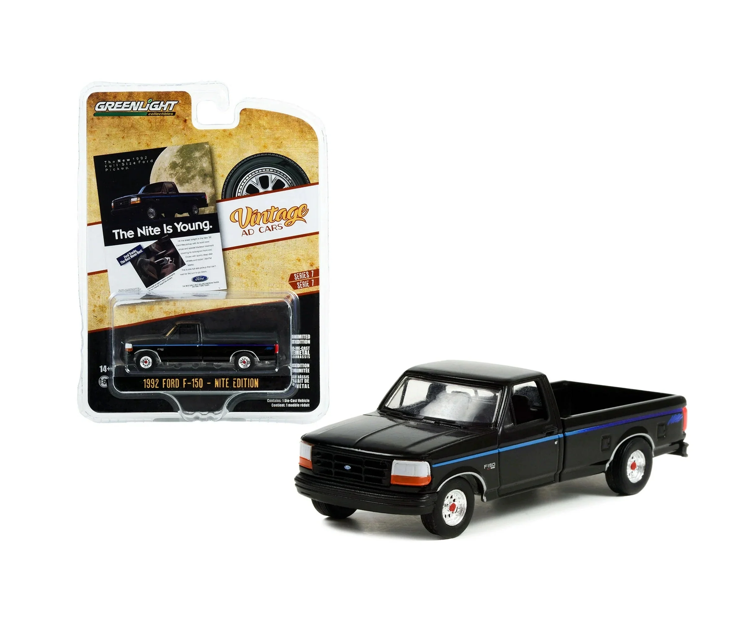 Greenlight - 1992 Ford F-150 Nite Edition Pickup Black Vintage AD Cards - Scala 1/64
