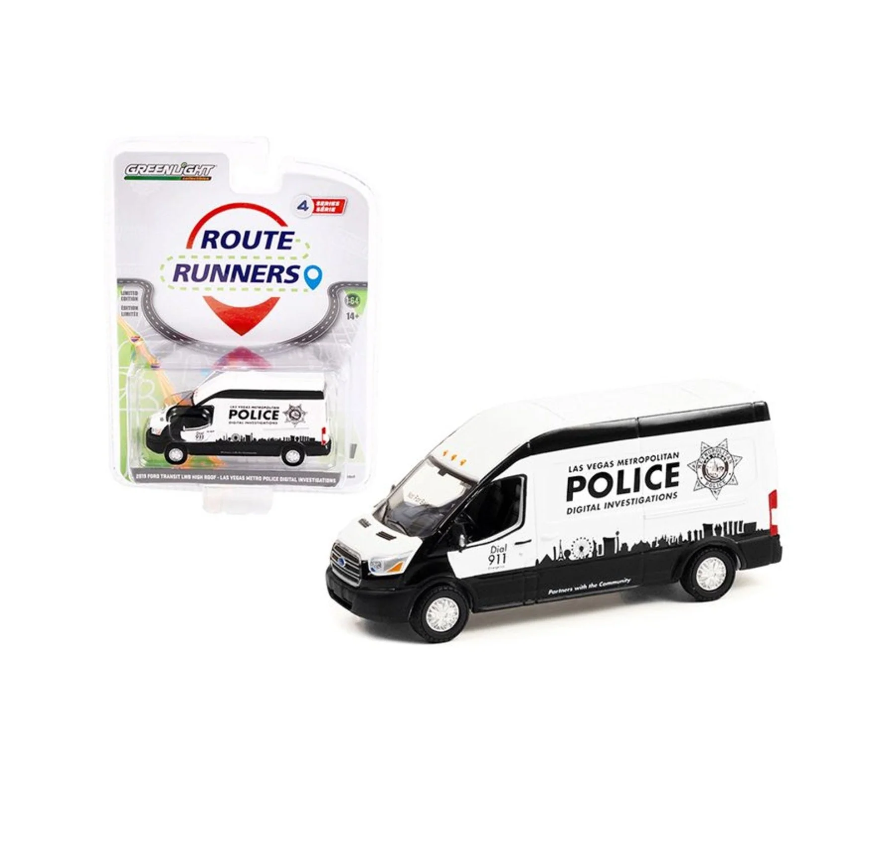 Greenlight Collectibles - 2019 Ford Transit LWB High Roof Las Vegas Metro Police - Route Runners - Scala 1/64