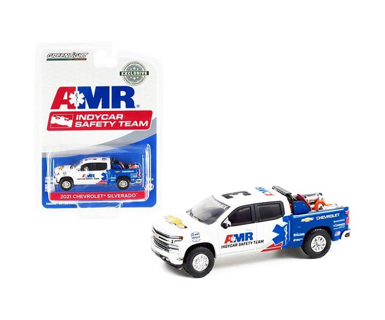 Greenlight Collectibles - 2021 Chevrolet Silverado Pickup Truck Model Car with Safety Equipment in Truck Bed NTT IndyCar Series Hobby Exclusive - Scala 1/64