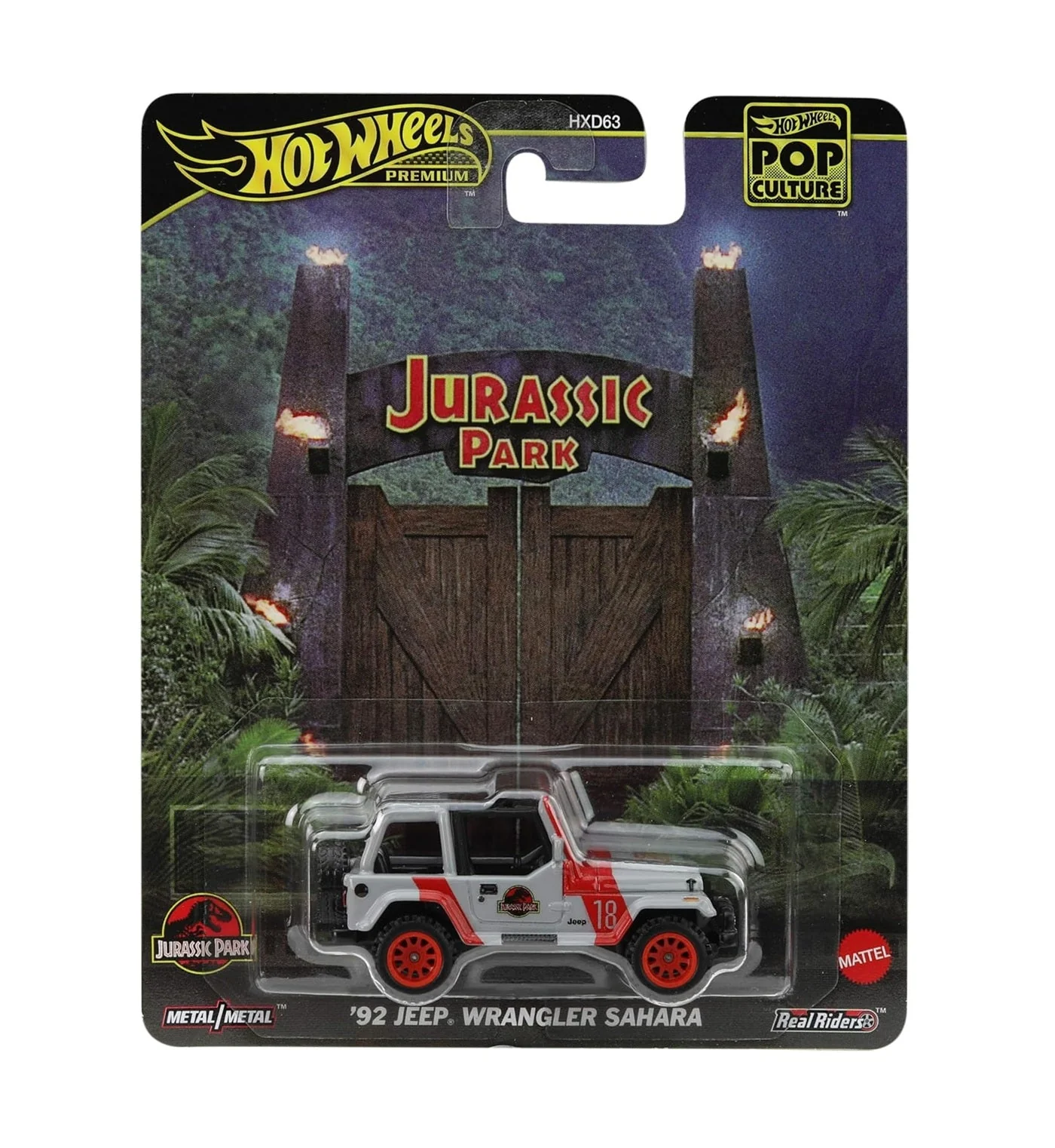 Hot Wheels Premium - '92 Jeep Wrangler Sahara Jurassic Park - Series POP Culture - Scala 1/64 Circa