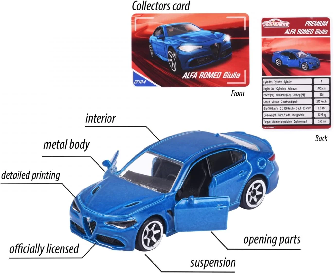 Majorette - Alfa Romeo Giulia Quadrifoglio Blue - Scala 1/64 - Image 4