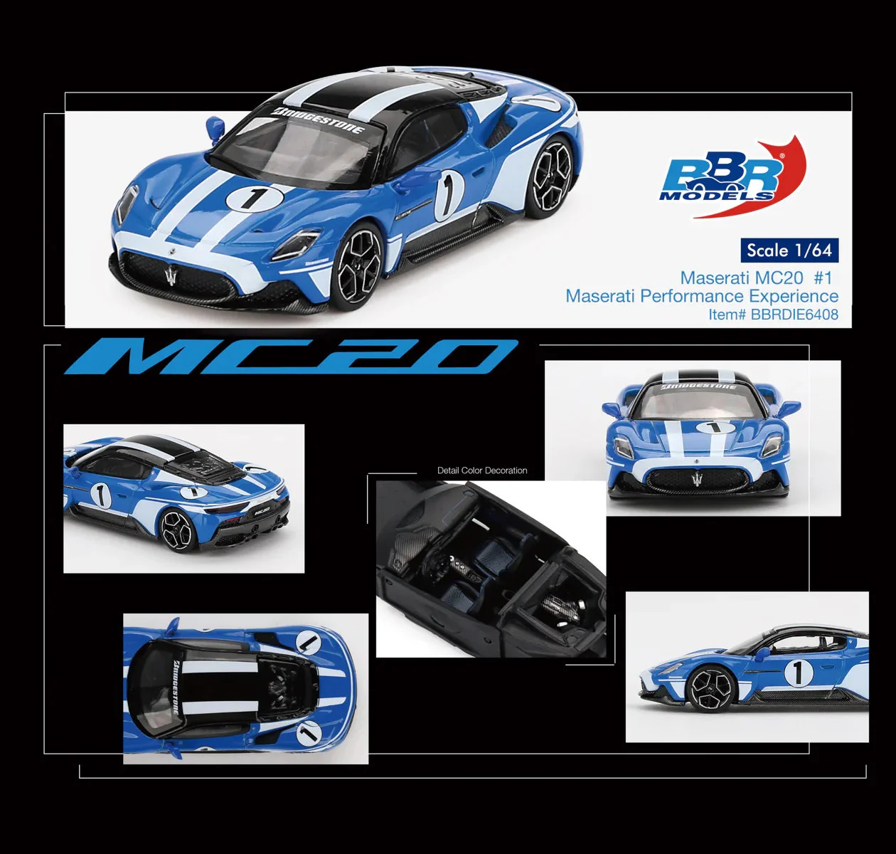 BBR Models - Maserati MC20 #1 Maserati Performance Experience Blue - Scala 1/64 BBRDIE6408 - Image 4