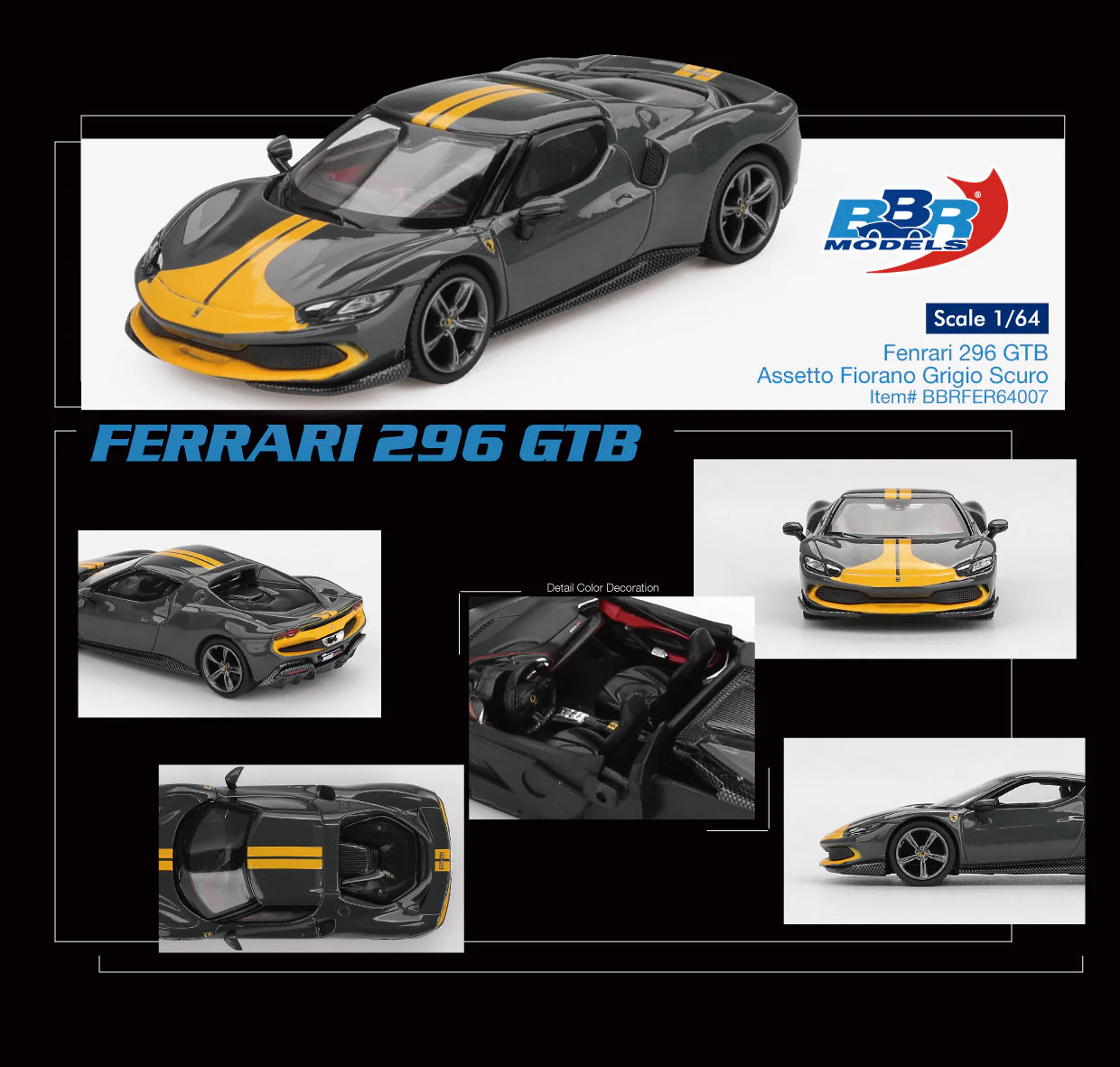 BBR Models - Ferrari 296 GTB Assetto Fiorano Grigio Scuro 2024 - Scala 1/64 BBRFER64007 - Image 4