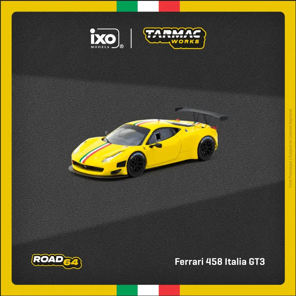 Tarmac Works - Ferrari 458 Italia GT3 Yellow - Works ROAD64 - Scala 1/64 T64R-073-YL