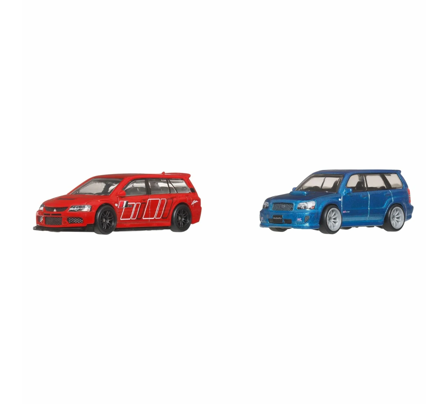 Hot Wheels Premium - 2-Pack 2005 Mitsubishi Lancer Evolution IX Wagon - 2004 Subaru Forester STI - Scala 1/64 - Image 2