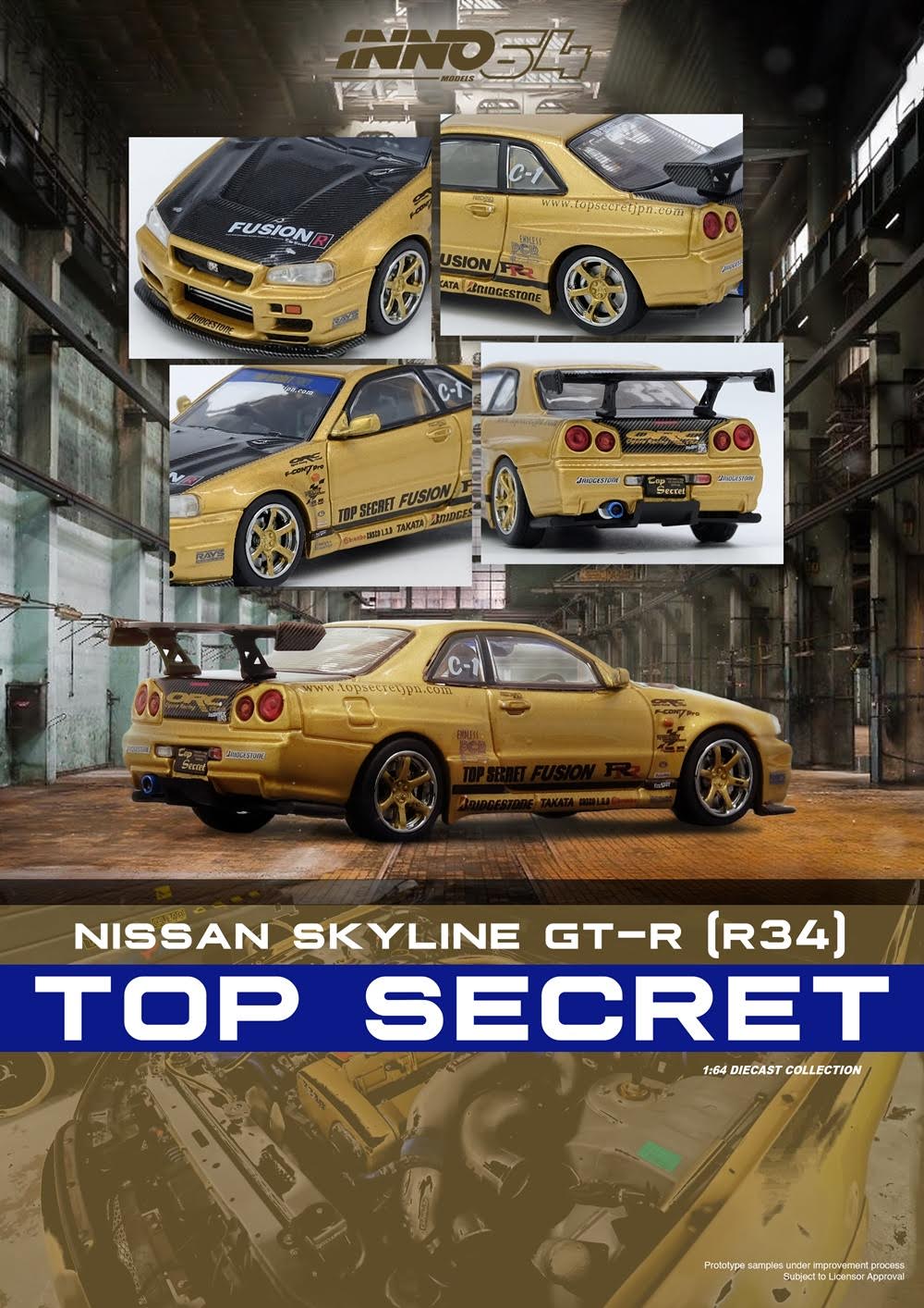 INNO64 - Top Secret Nissan Skyline GT-R (R34) Gold - Scala 1/64 IN64-R34TS-GOLD