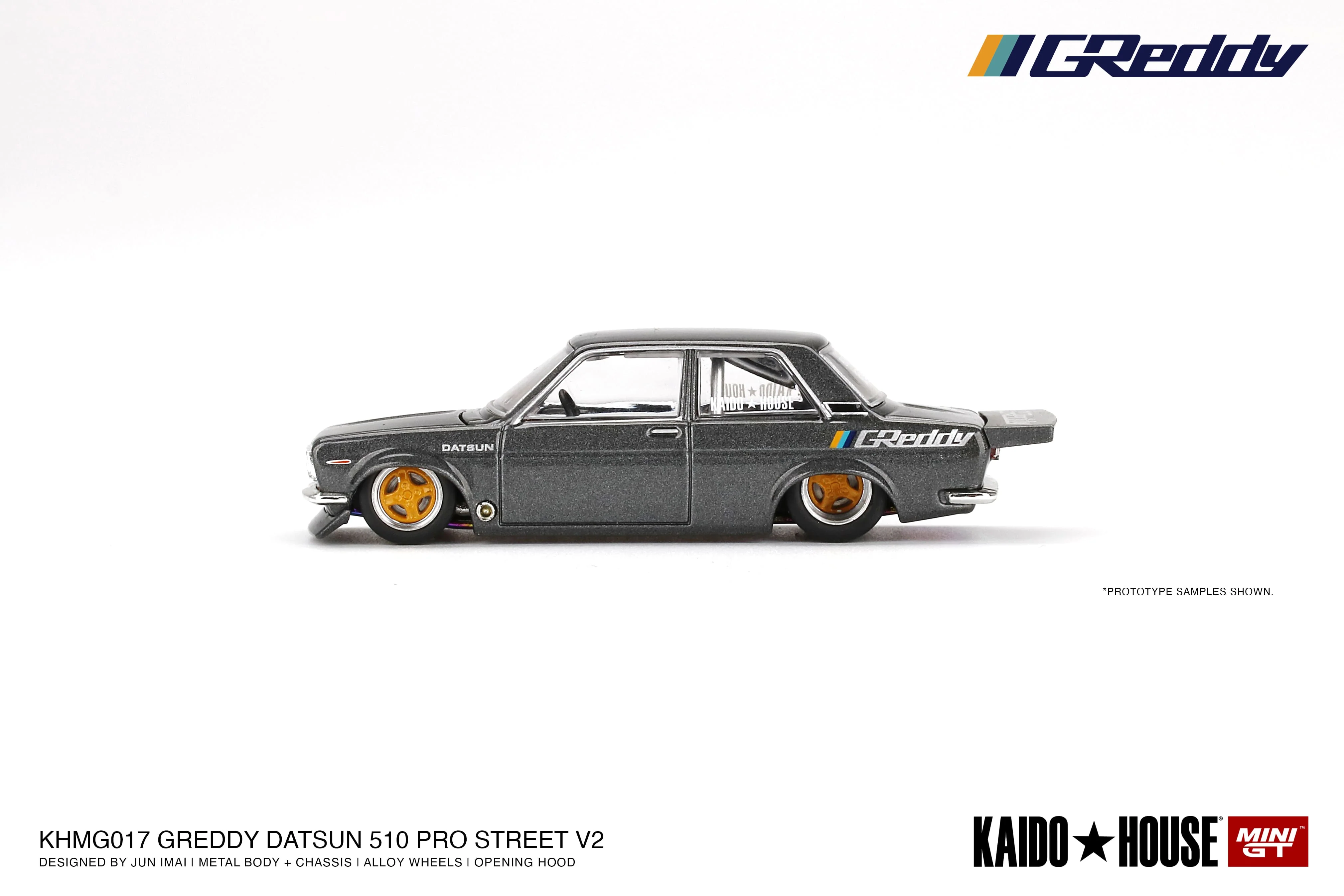Mini GT - Datsun 510 Pro Street GREDDY Gun Metal Grey - KAIDO HOUSE - Scala 1/64 KHMG017 - Image 3
