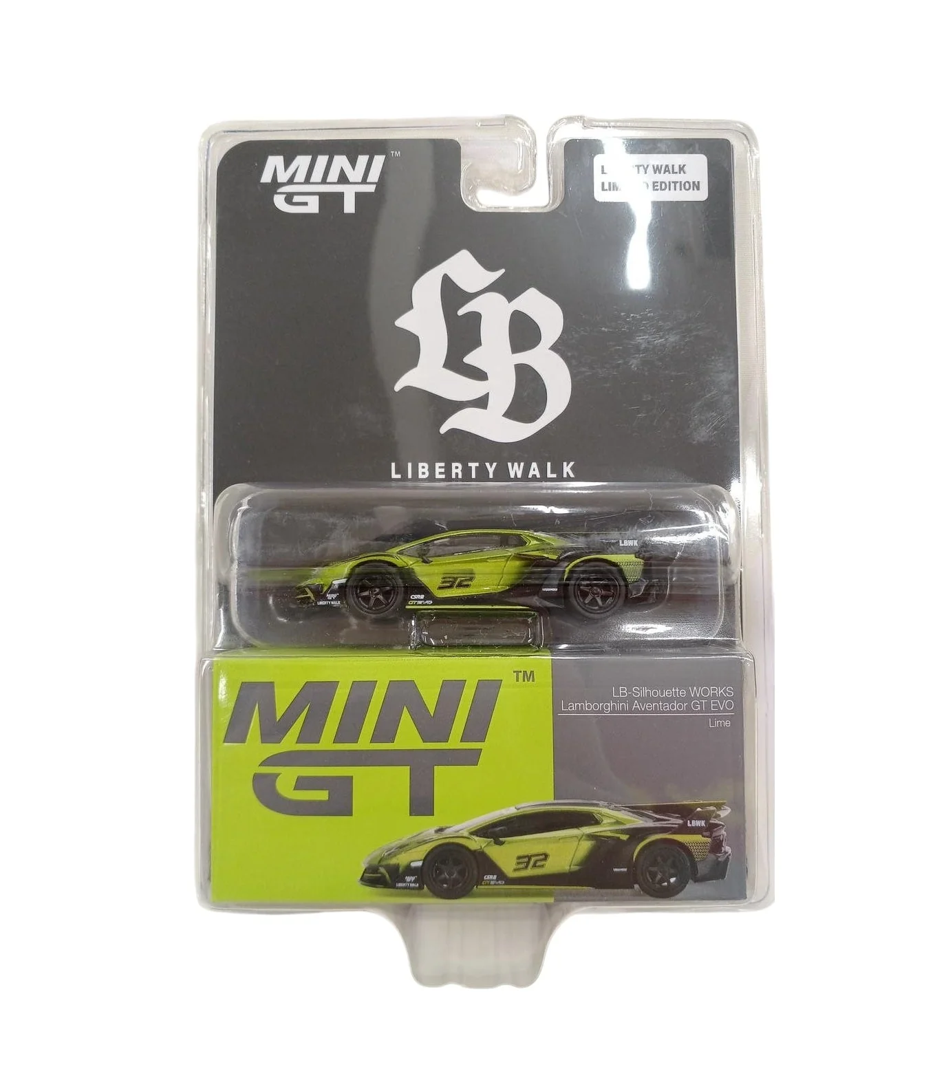 Mini Gt - Lamborghini LB-Silhouette WORKS Aventador GT EVO Lime LBWK - Scala 1/64  MGT00605-LB