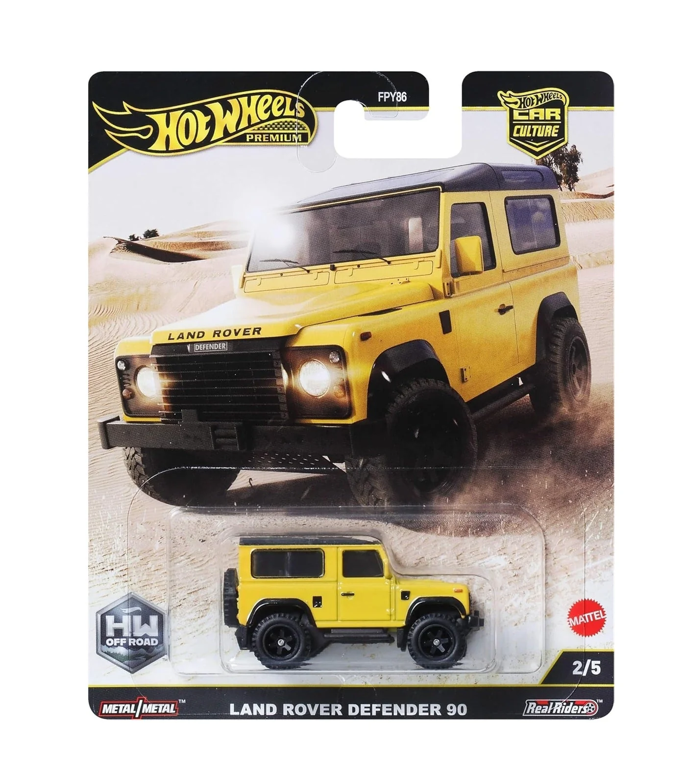 Hot Wheels Premium - Land Rover Defender 90 Yellow - Series Car Culture Off Road  - Scala 1/64
