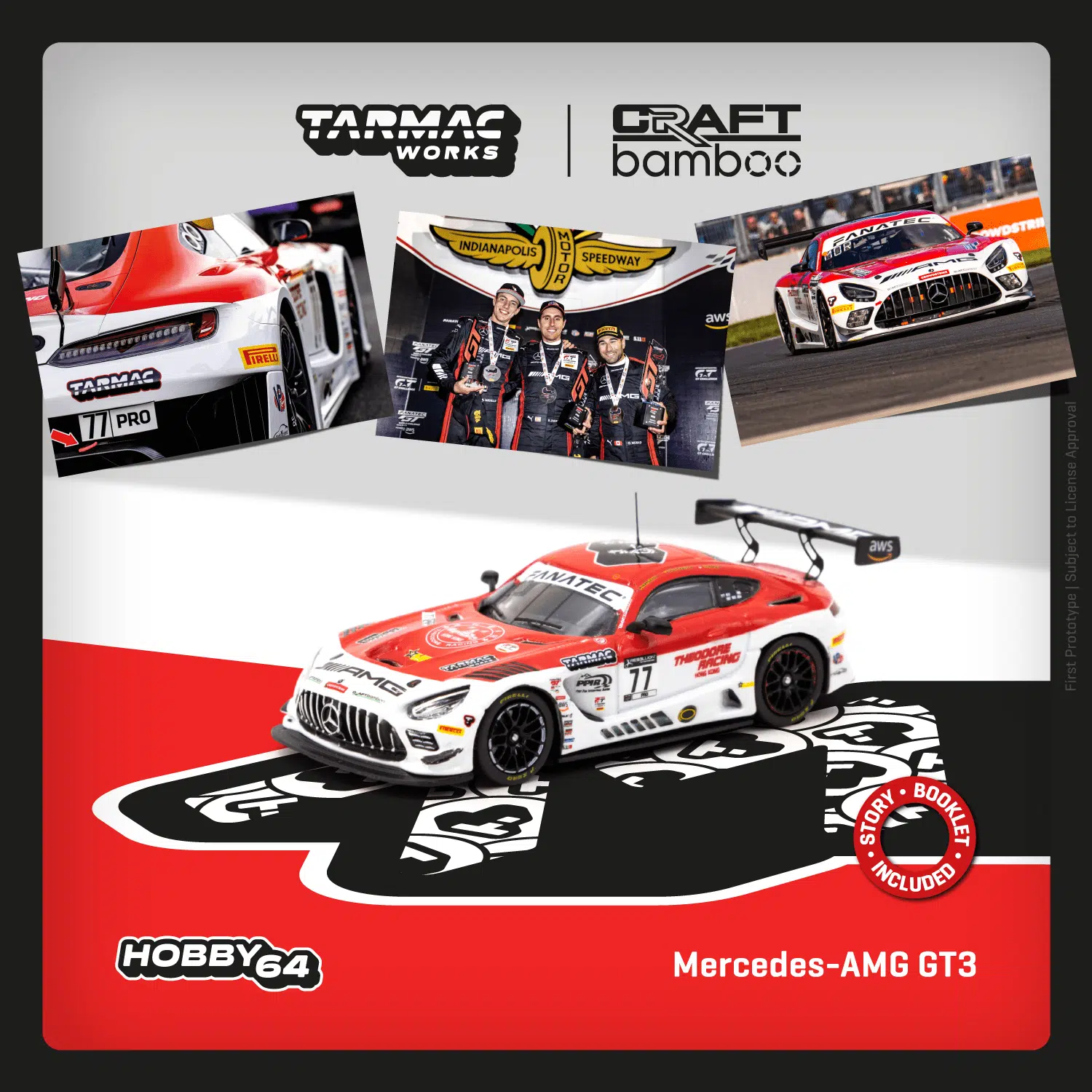 Tarmac Works - Mercedes-AMG GT3 Indianapolis 8 Hour 2022 Winner Craft-Bamboo Racing - HOBBY64 - Scala 1/64 T64-062-22IND77