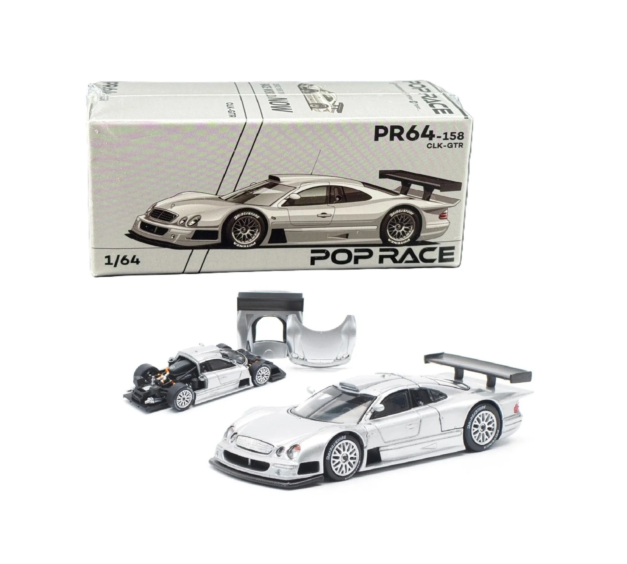 Pop Race - Mercedes-Benz CLK AMG GTR (Silver) Street Version - Pop Race - Scala 1/64 PR64-158