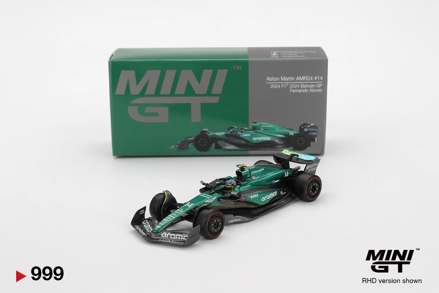 Mini GT - Aston Martin AMR24 #14 Fernando Alonso F1 Bahrain GP 2024 - Scala 1/64 MGT00999-L - Image 4