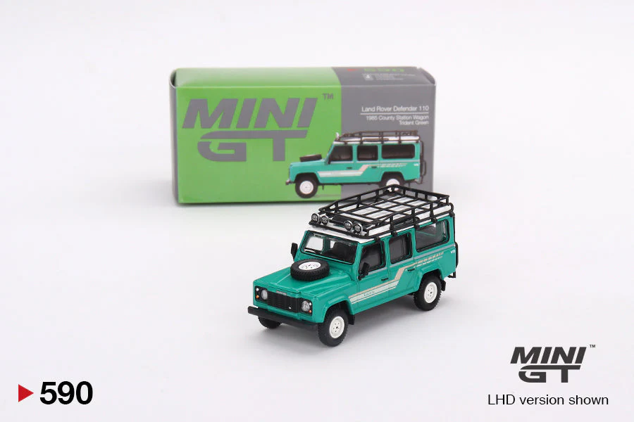 Mini GT - Land Rover Defender 110 1985 County Station Wagon Trident Green - Scala 1/64 MGT00590 R RHD - Image 4