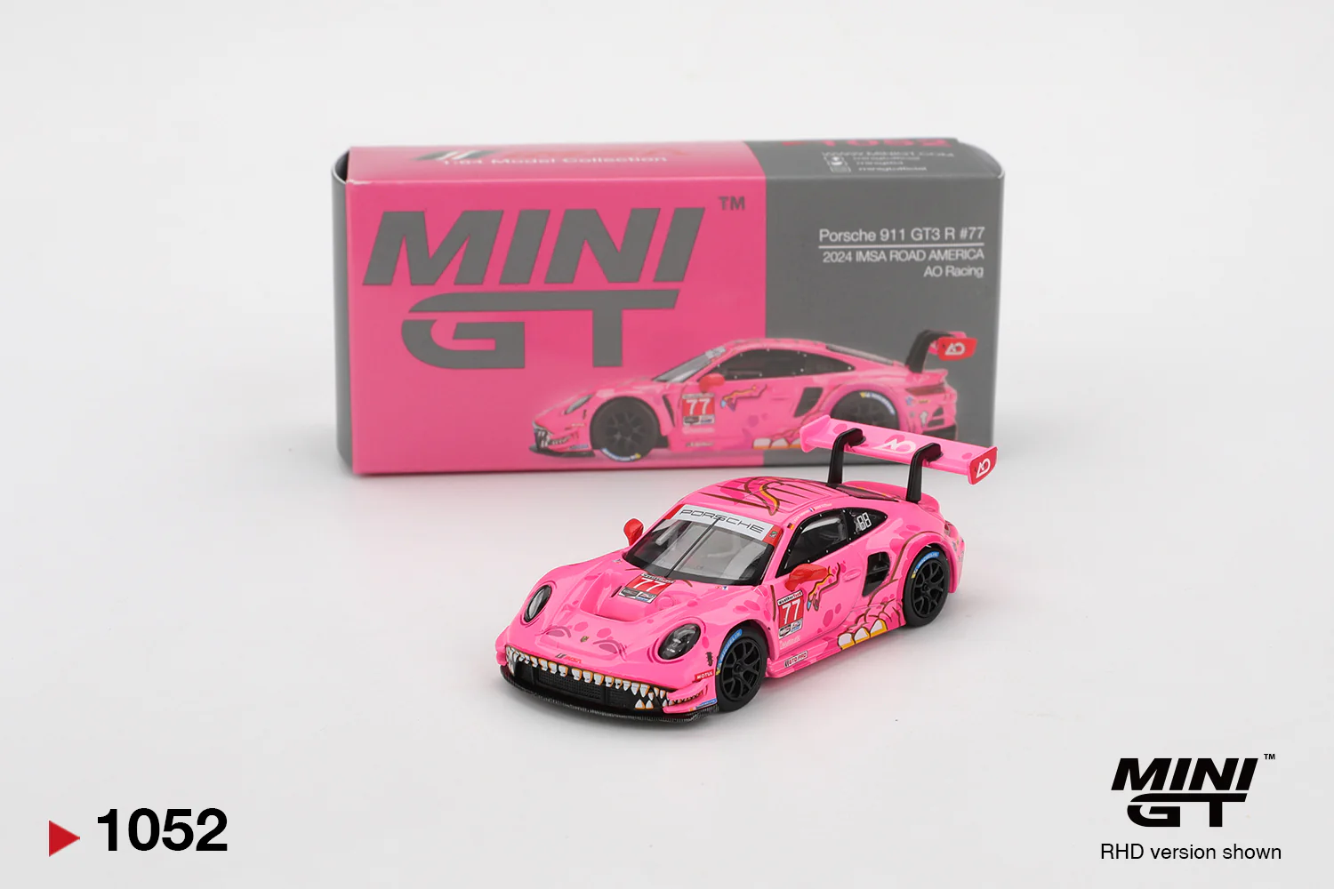 Mini GT - Porsche 911 GT3 R #77 AO Racing 2024 IMSA ROAD AMERICA - Scala 1/64 MGT01052-L - Image 4