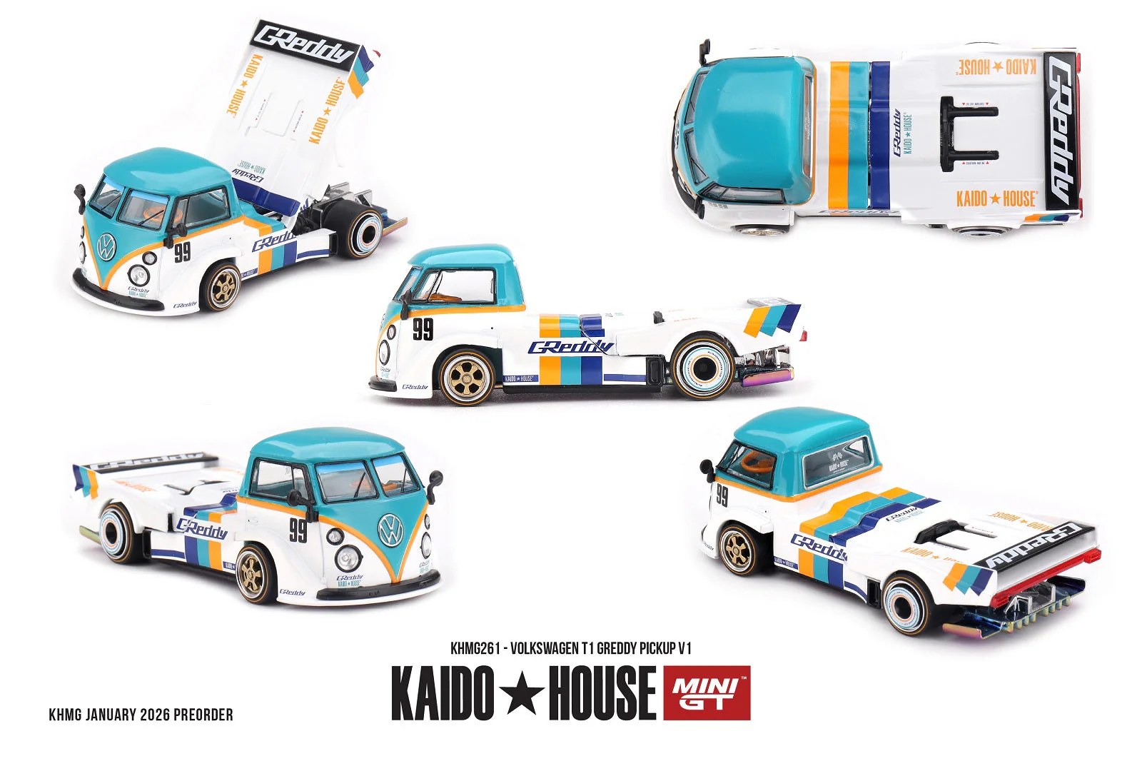 [PRE-ORDER] - Mini GT - Volkswagen T1 GReddy Pickup V1 1972 - Kaido House - Scala 1/64 KHMG261