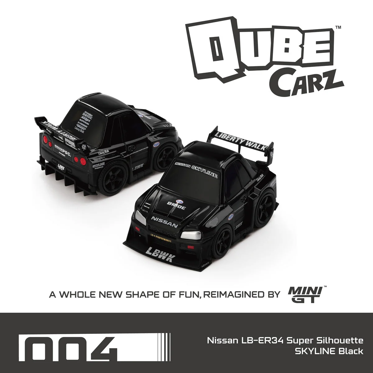 Mini Gt QUBE Carz Series - Nissan GTR (R34) LB-WORKS Super Silhouette Black - QZ00401-BL
