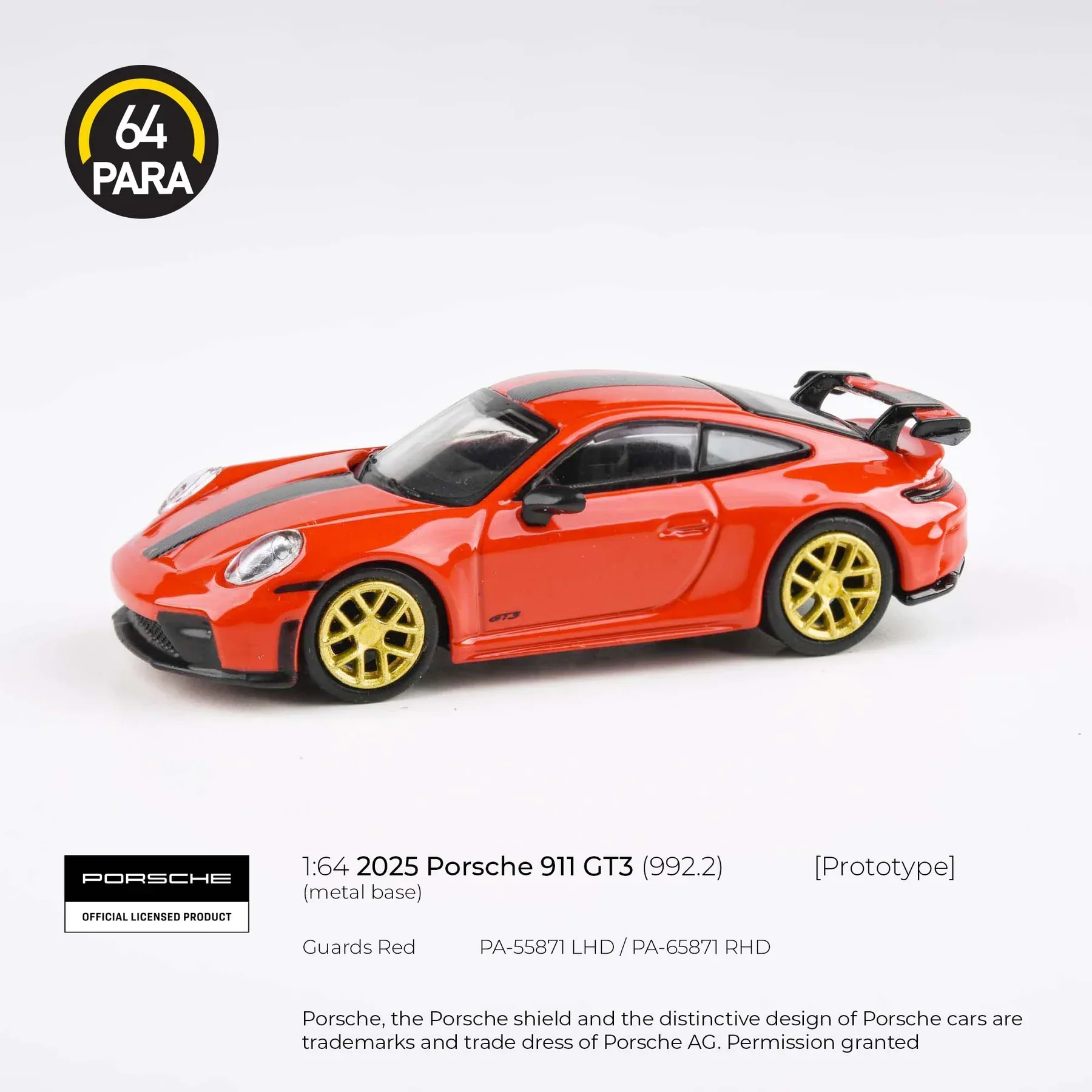 Para64 - Porsche 911 GT3 (992.2) Guards Red - Scala 1/64 PA-55871 LHD