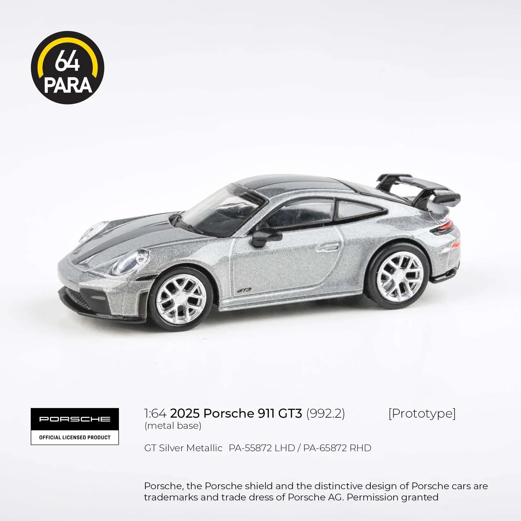 Para64 - Porsche 911 GT3 (992.2) Silver Metallic - Scala 1/64 PA-55872 LHD