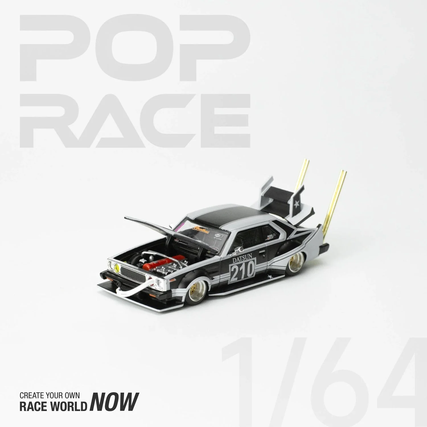 Pop Race - Datsun Skyline C210 Kaido Racer - Bosozoku Style Matte Black Scala 1/64 PR64-73 - Image 5
