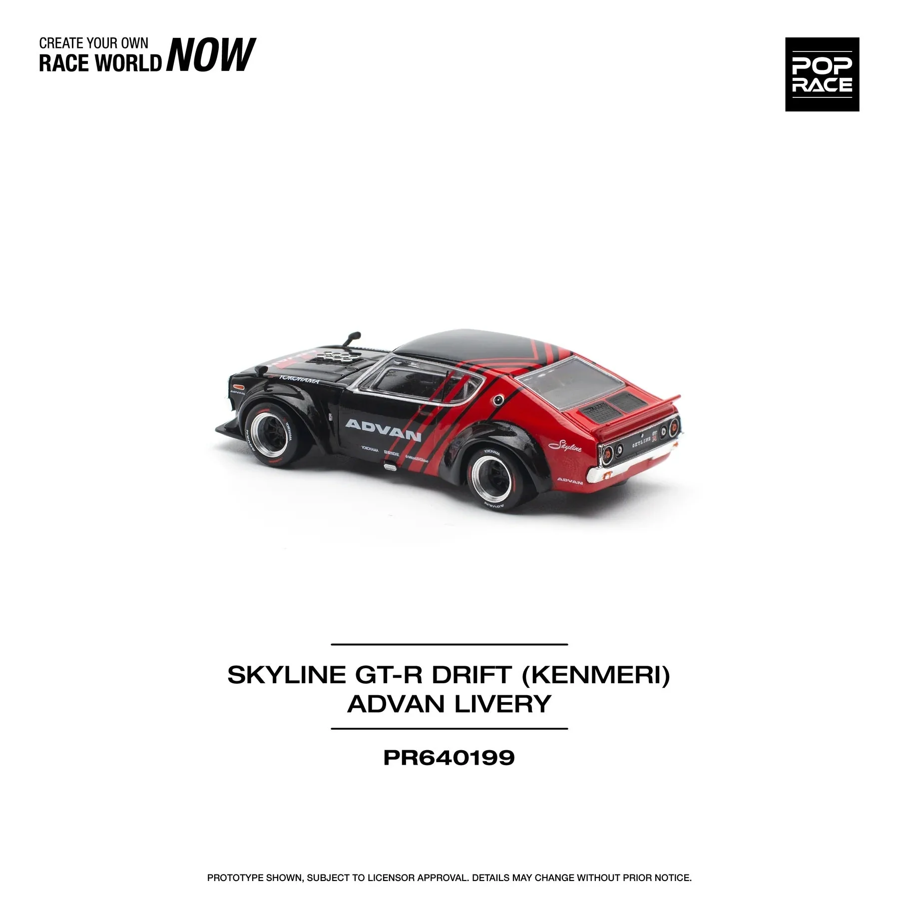 Pop Race - Nissan Skyline GT-R (KPGC110) Kenmeri Advan Livery Scala 1/64 PR64-0199 - Image 2