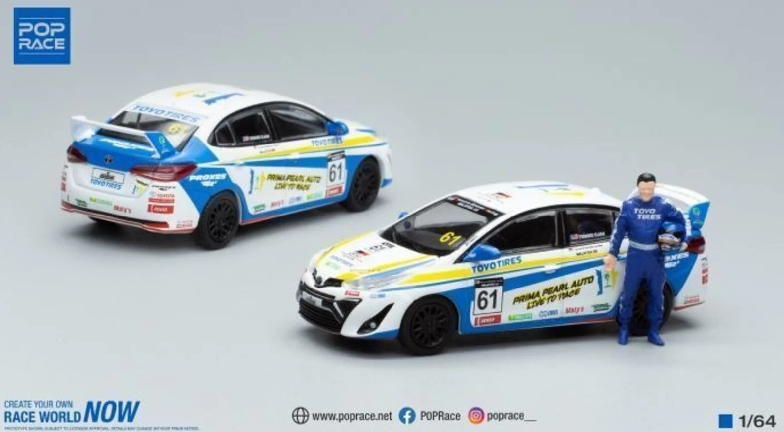 Pop Race - Toyota GR VIOS #61 Tengku Djan Malaysia Season 4 with Figure Scala 1/64 PR64-0008 - Image 2