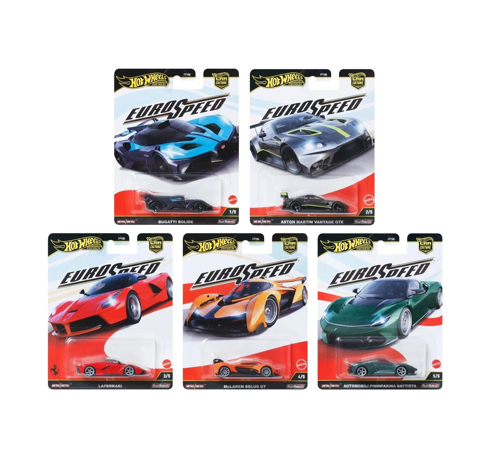 Hot Wheels Premium - Set 5 Modelli - Series Euro Speed - Car Culture - Scala 1/64