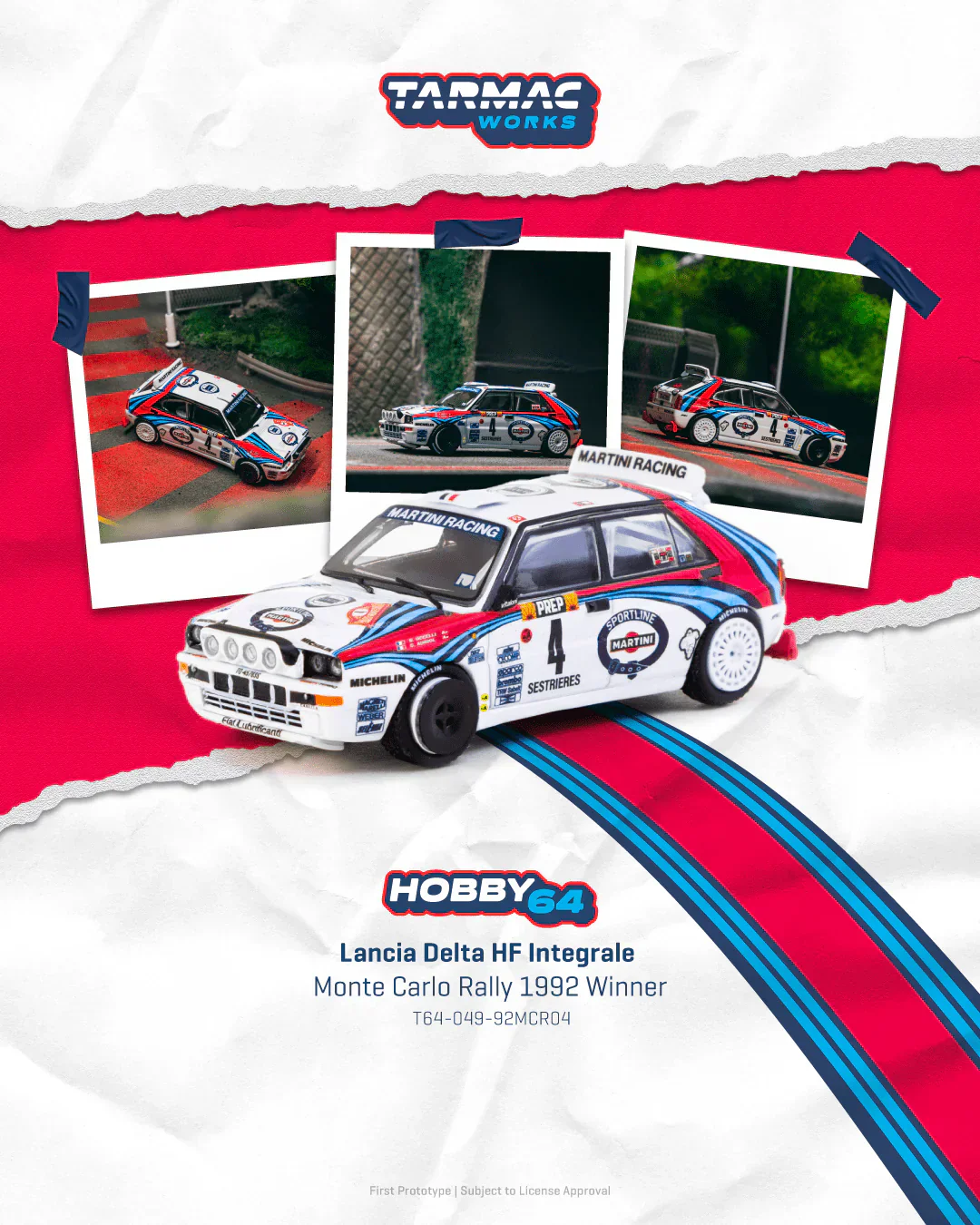 Tarmac Works - Lancia Delta HF Integrale Monte Carlo Rally 1992 #04 Winner - HOBBY64 - Scala 1/64 T64-049-92MCR04