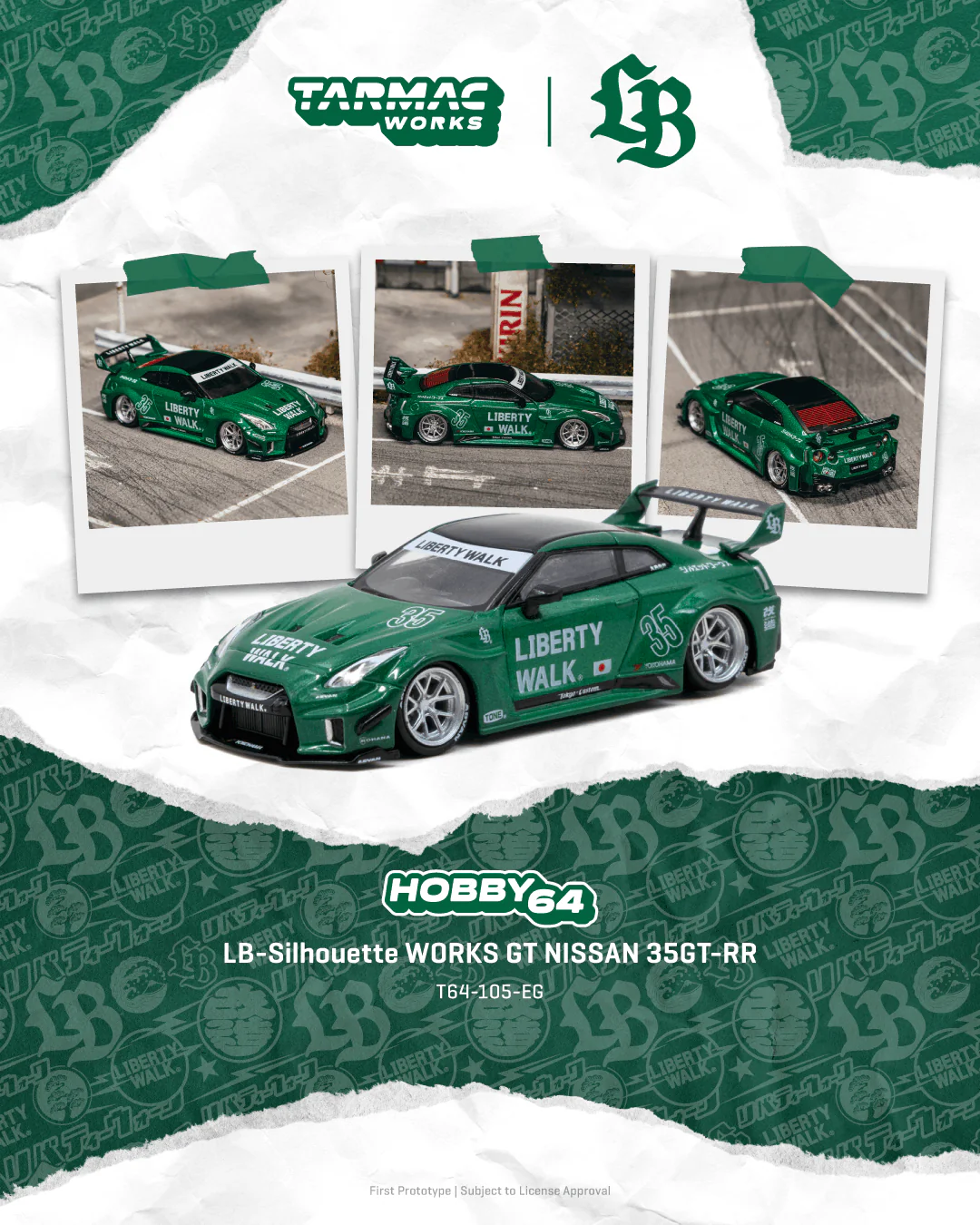 [PRE-ORDER] Tarmac Works - Nissan GT-R (R35) Super Silhouette Emerald Green - HOBBY64 - Scala 1/64 T64-105-EG