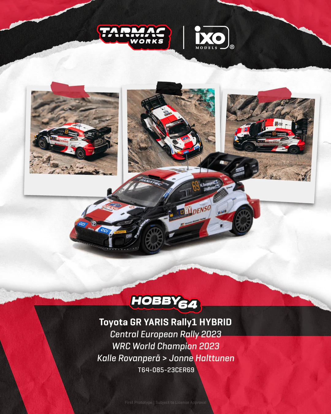 [PRE-ORDER] Tarmac Works - Toyota GR YARIS Rally1 HYBRID KALLE ROVANPERÄ Central European Rally 2023 WRC - HOBBY64 - Scala 1/64 T64-085-23CER69