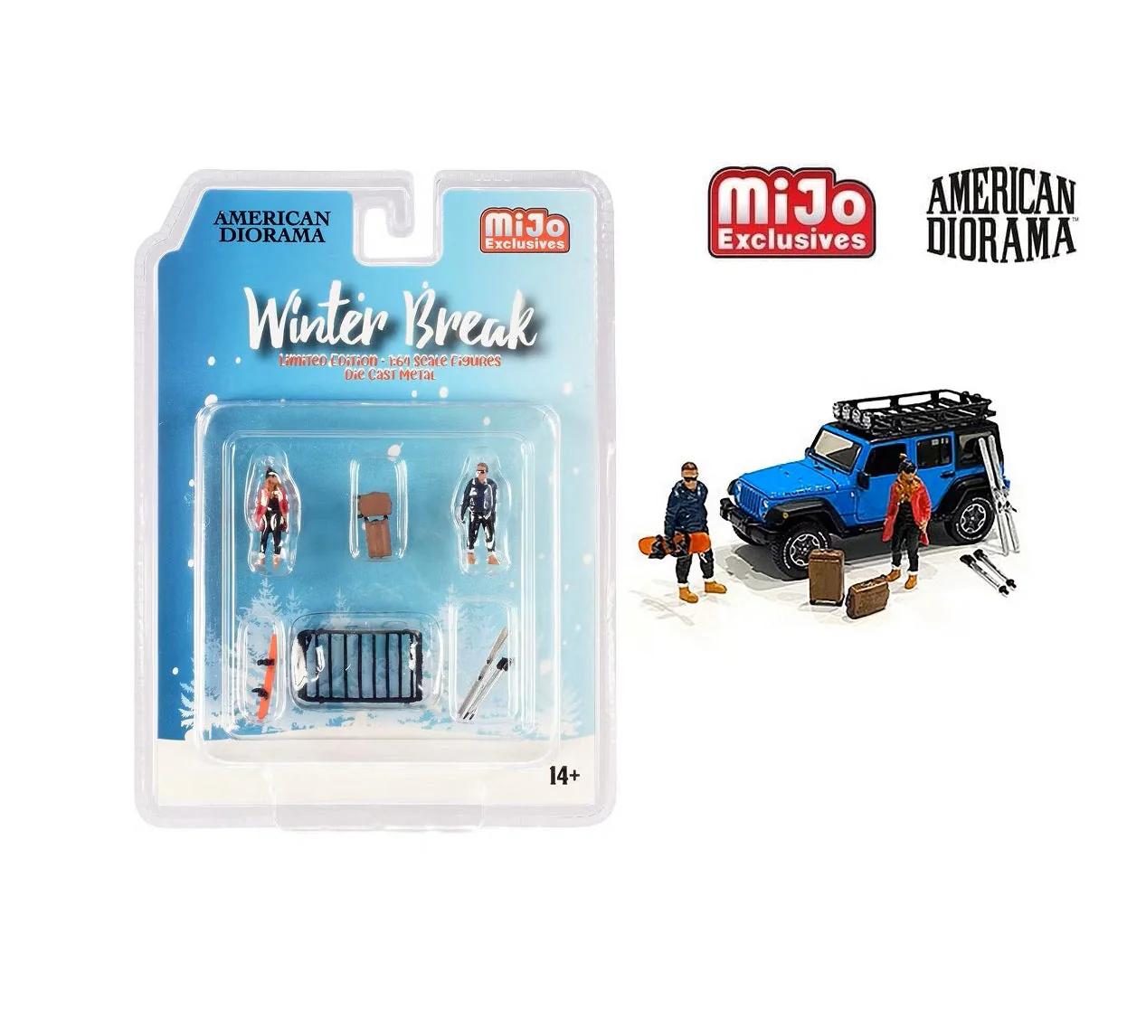 American Diorama - "Winter Break" Diecast Set of 6 pieces (2 Figurines and 4 Accessories) Car Not Included - MiJo Exclusives - Scala 1/64 AD-76462MJ
